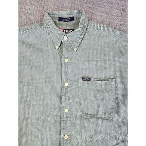 Ralph Lauren Chaps Shirt Mens Med Green Gingham Check Logo Short Sleeve Vintage